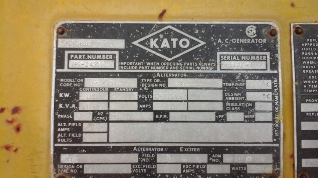 1000 KW 1385/2400V 1200RPM Kato